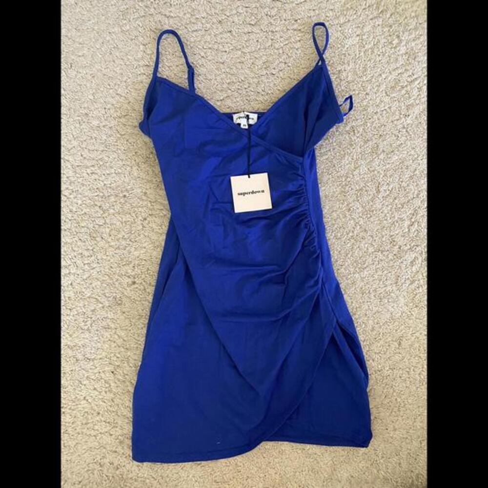 SUPERDOWN Cobalt Blue Dahlia Wrap Mini Dress - XS, New with Tags